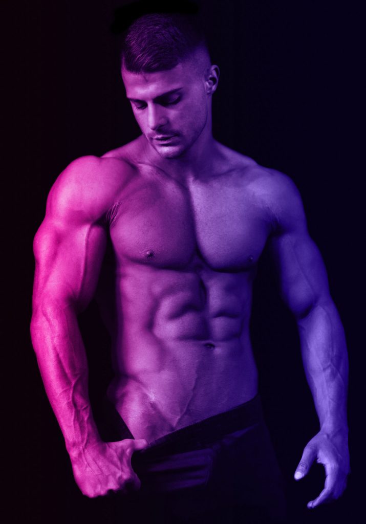 Somatic narcissistic man flexing body anatomy